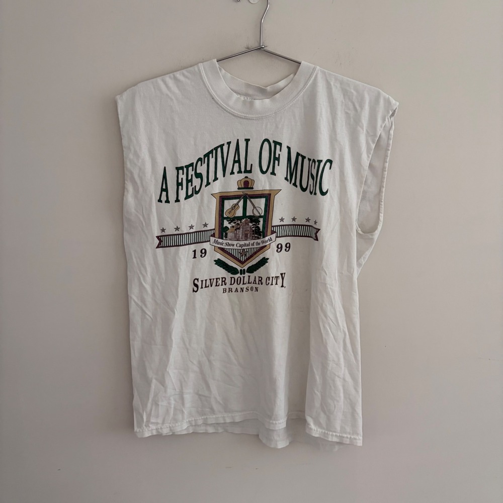 Vintage 1999 Silver Dollar City A Festival Of Music Muscle Tank Top White Large